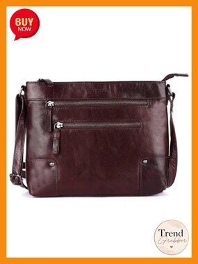 Genuine Leather Crossbody Bag Triple Zip Adjustable Strap